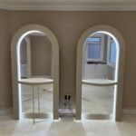 Bespoke salon mirror, Curved mirror, Hair stylish mirrored unit with rear storage