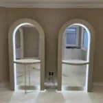 Bespoke salon mirror, Curved mirror, Hair stylish mirrored unit with rear storage