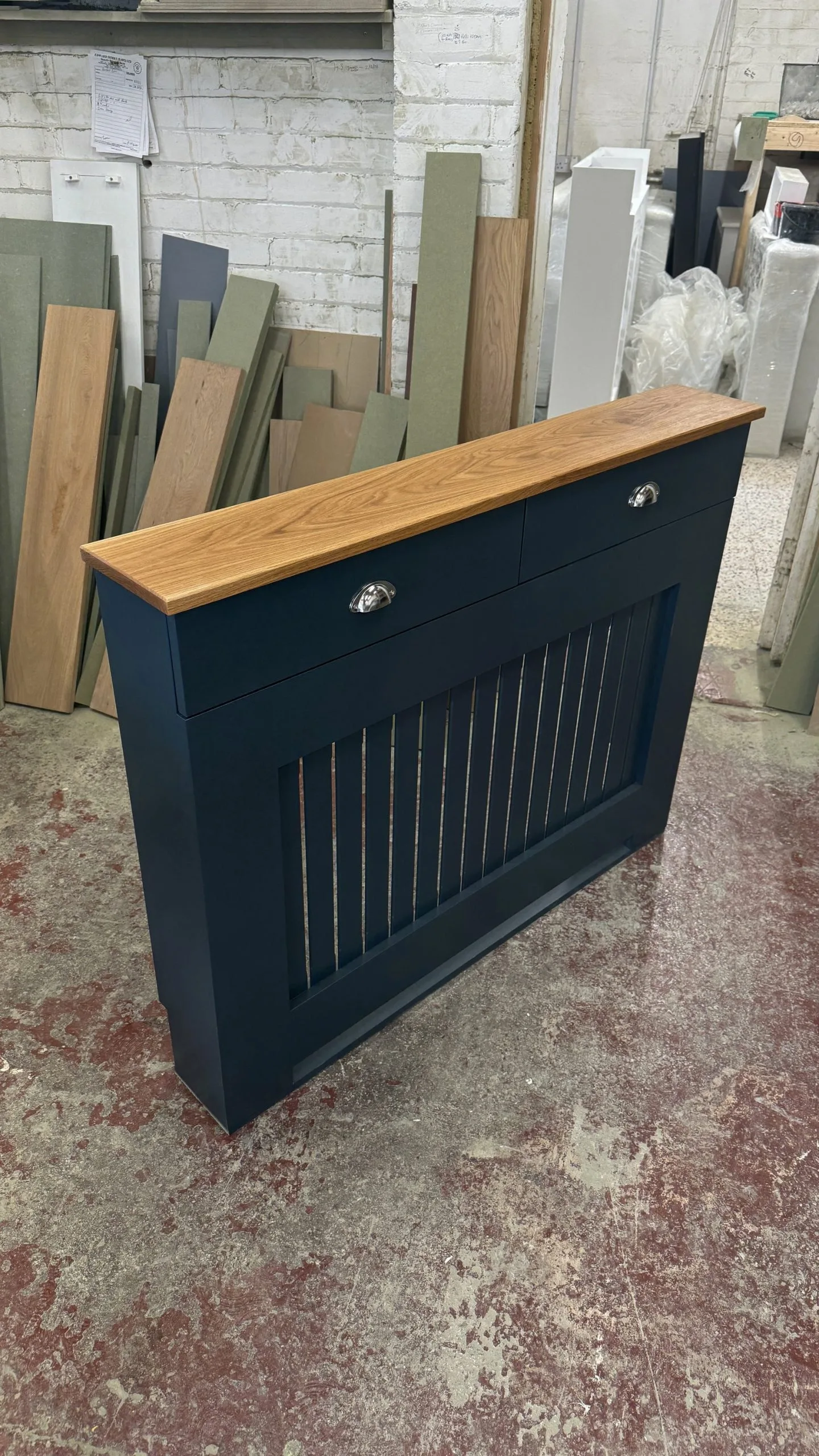 Radiator Cover with drawers and solid Oak Top, Farrow & Ball Hague Blue