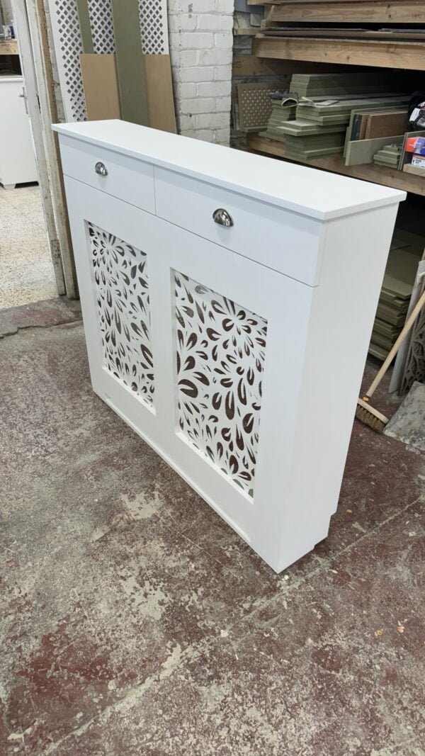 White Floral Grill Cover with Integrated Drawers