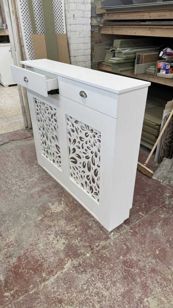 White Floral Grill Cover with Integrated Drawers