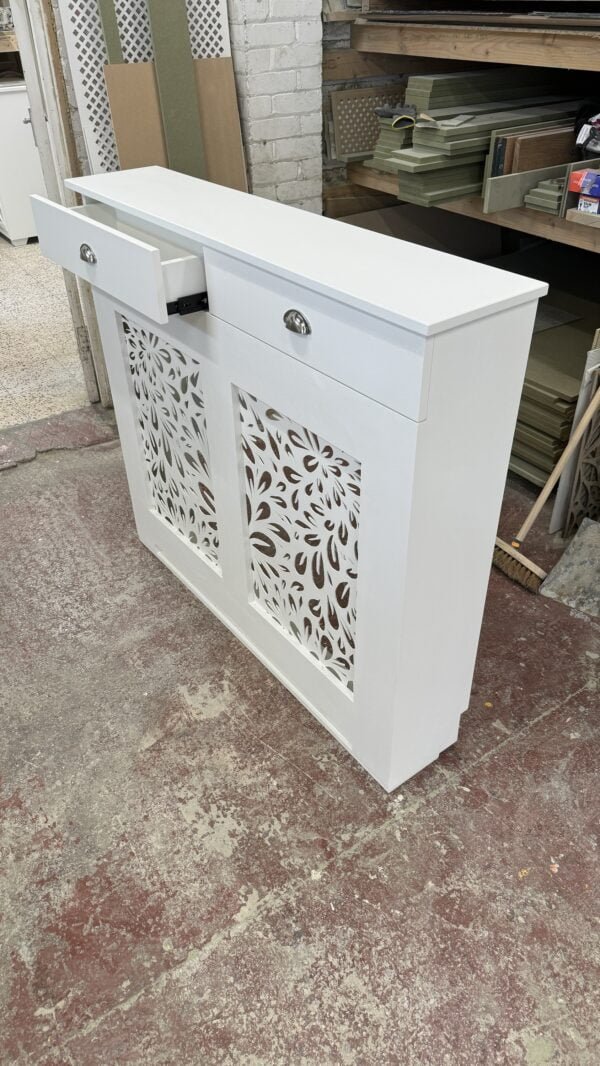 White Floral Grill Cover with Integrated Drawers