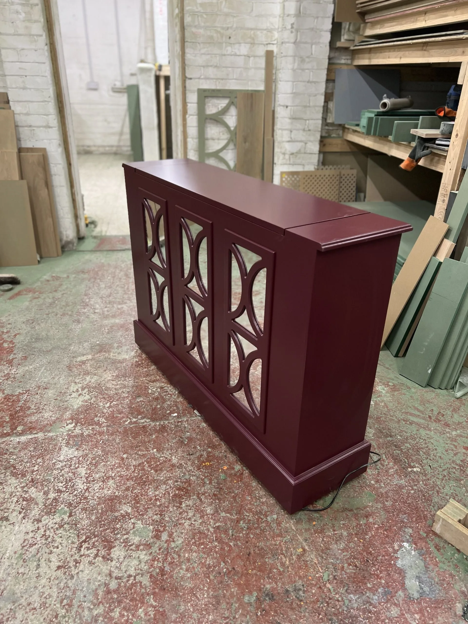 Fretwork Mirrored Motorised TV Stand