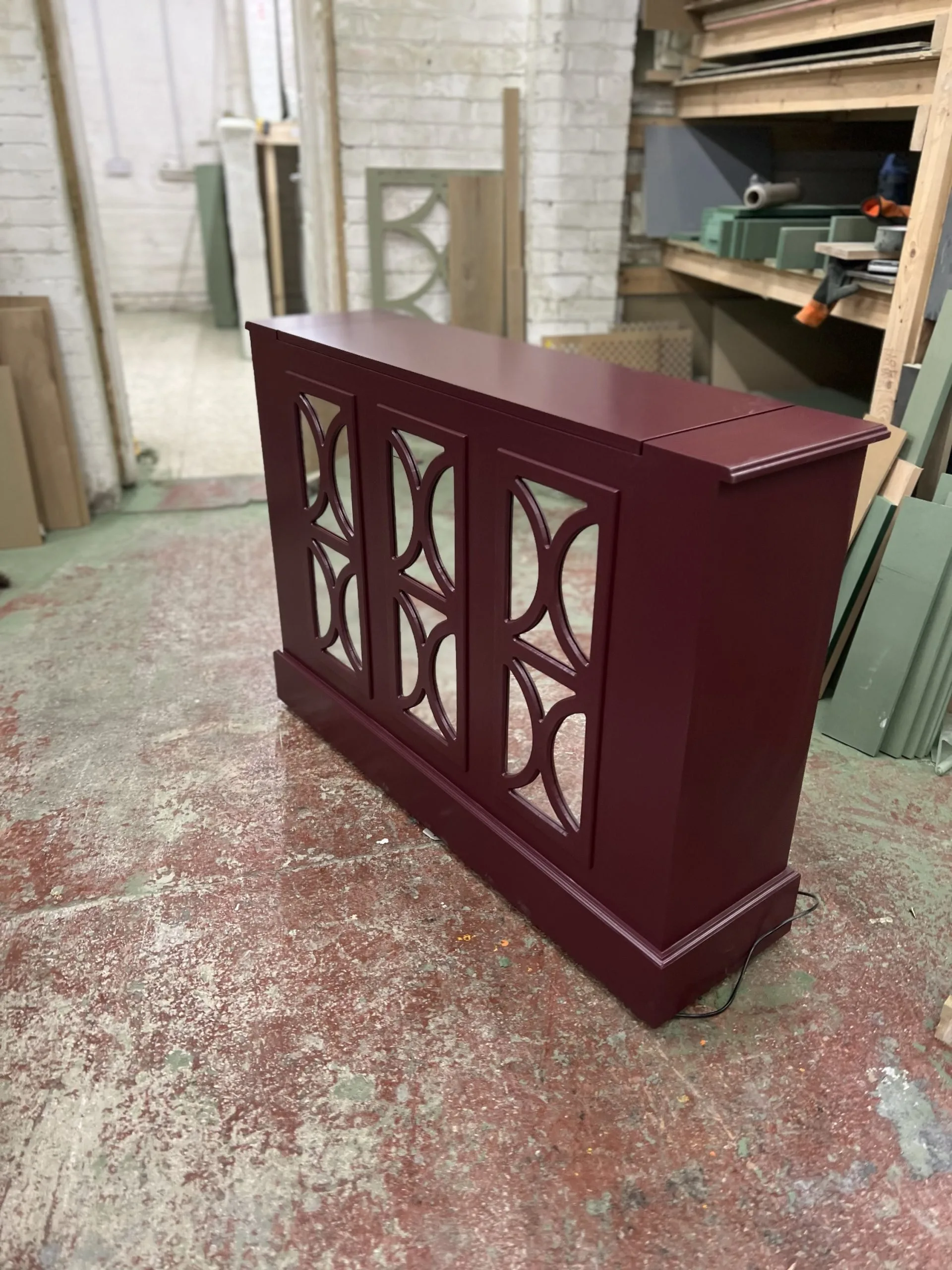 Fretwork Mirrored Motorised TV Stand