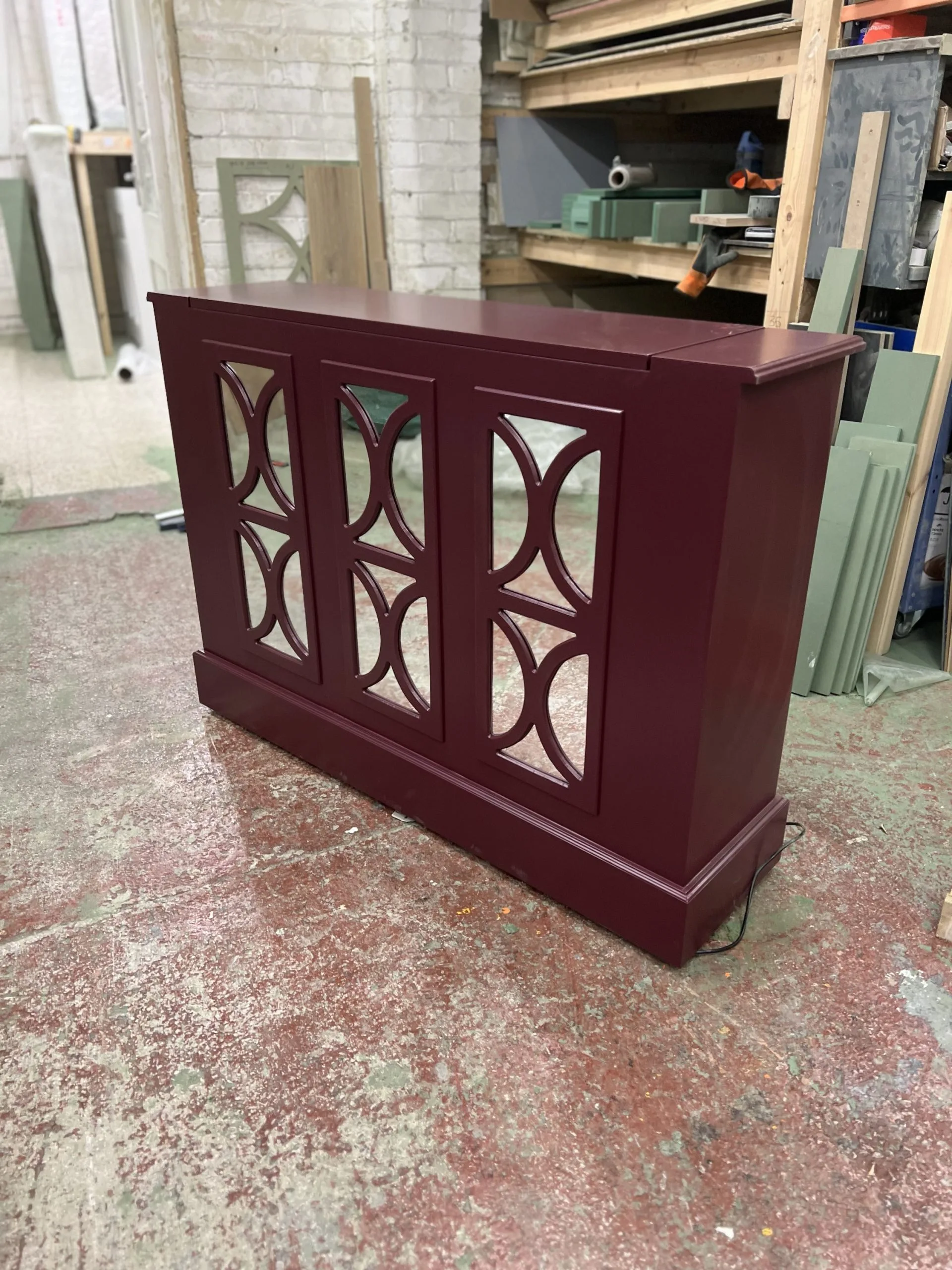 Fretwork Mirrored Motorised TV Stand