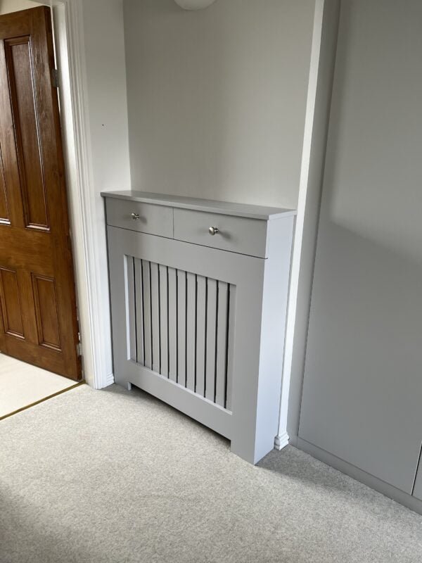 Custom Radiator Cover With Drawers, Vertical Slat Design