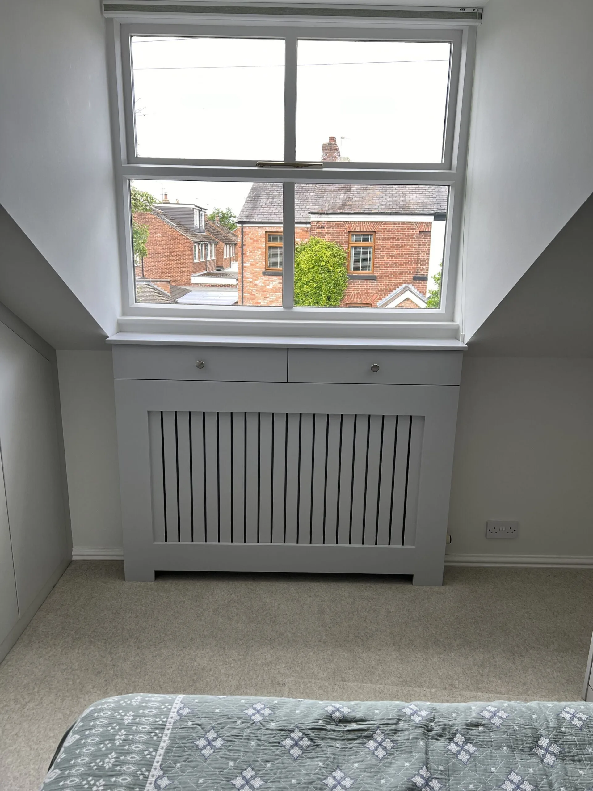 Custom Radiator Cover With Drawers, Vertical Slat Design
