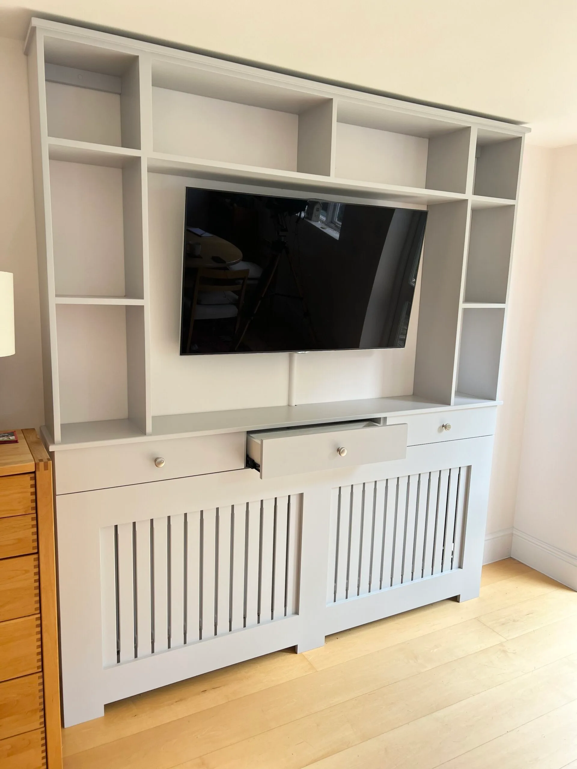 Pavilion Gray Bookcase Radiator Cover with Drawers