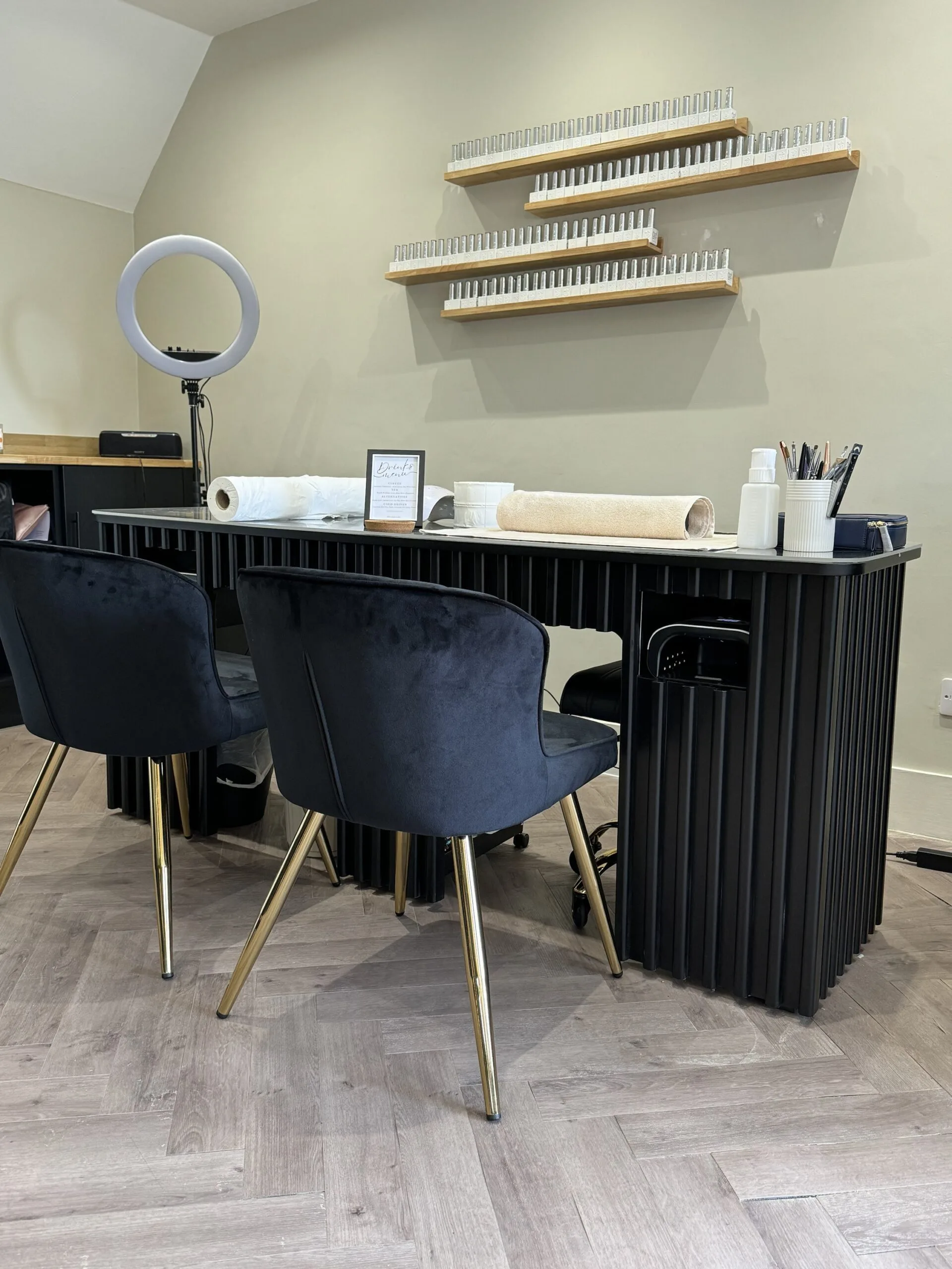 Matt Black Reeded Two-Person Manicure Desk