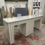 Bespoke Nail Desk, Reeded Design Two Person Station, glass top, Farrow & Ball Shaded white
