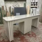Bespoke Nail Desk, Reeded Design Two Person Station, glass top, Farrow & Ball Shaded white