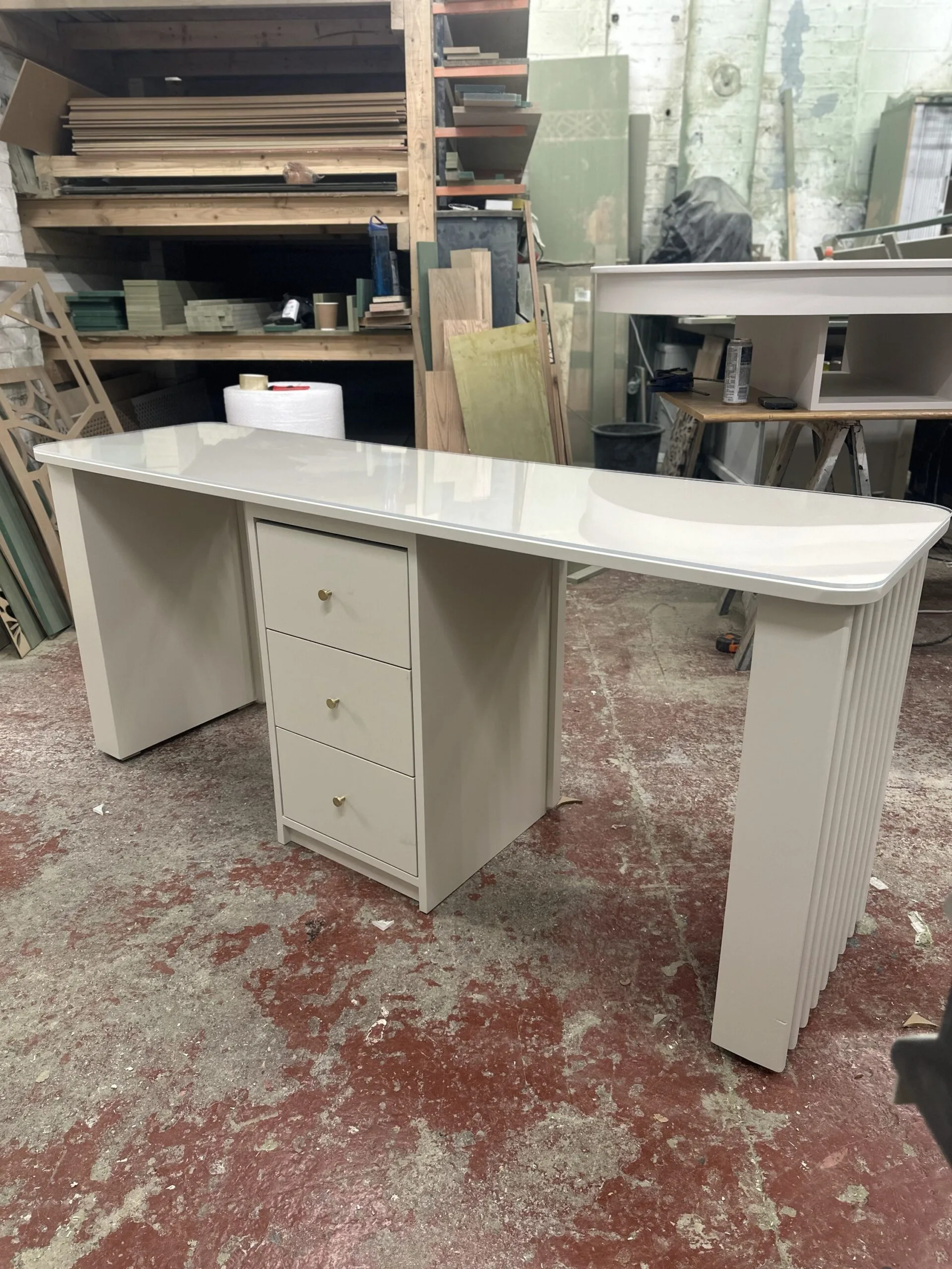 Reeded Two-Person Manicure Desk