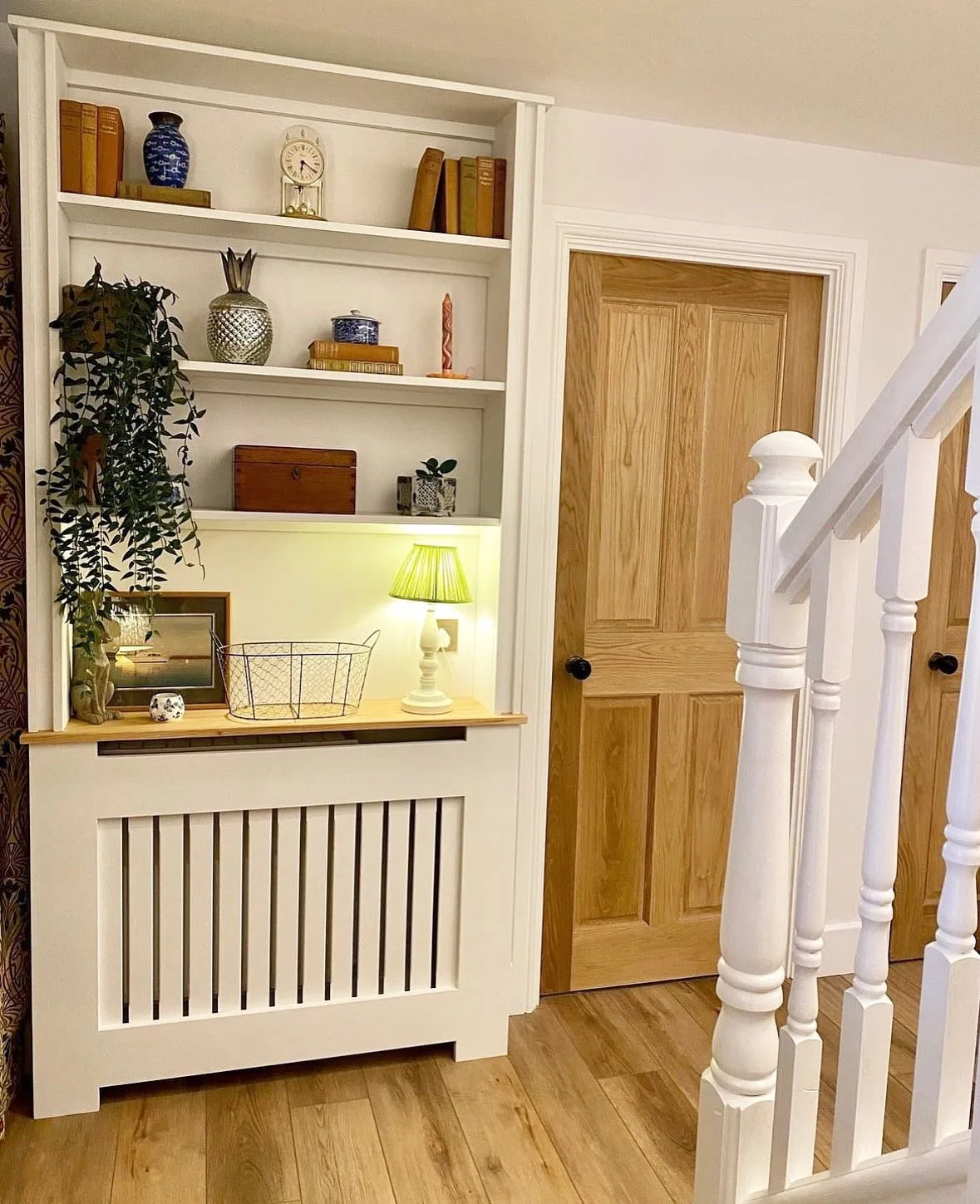 Vertical Slat Radiator Cover with Solid Oak Bookshelf