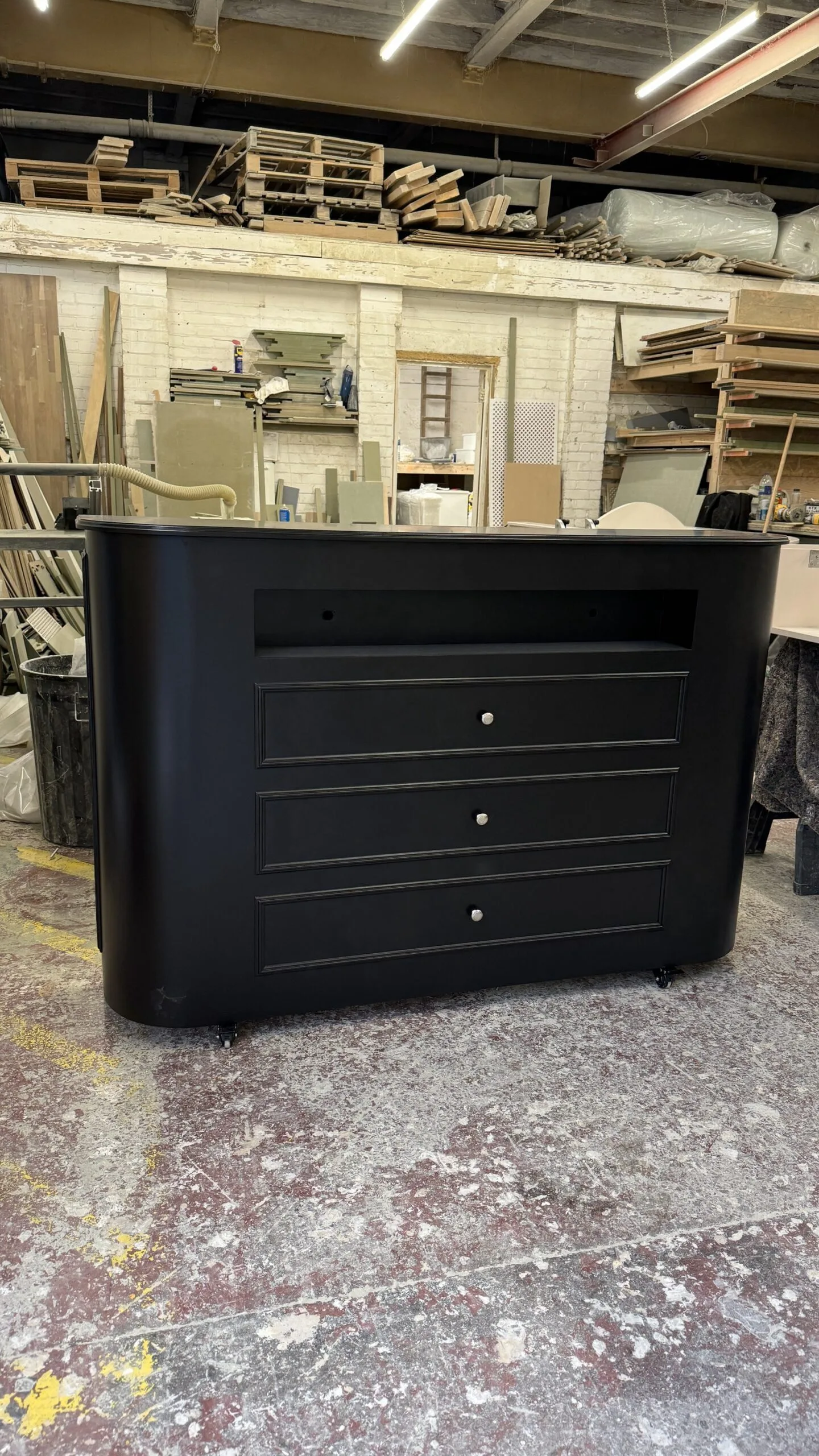Matt Black Curved Motorised TV Stand