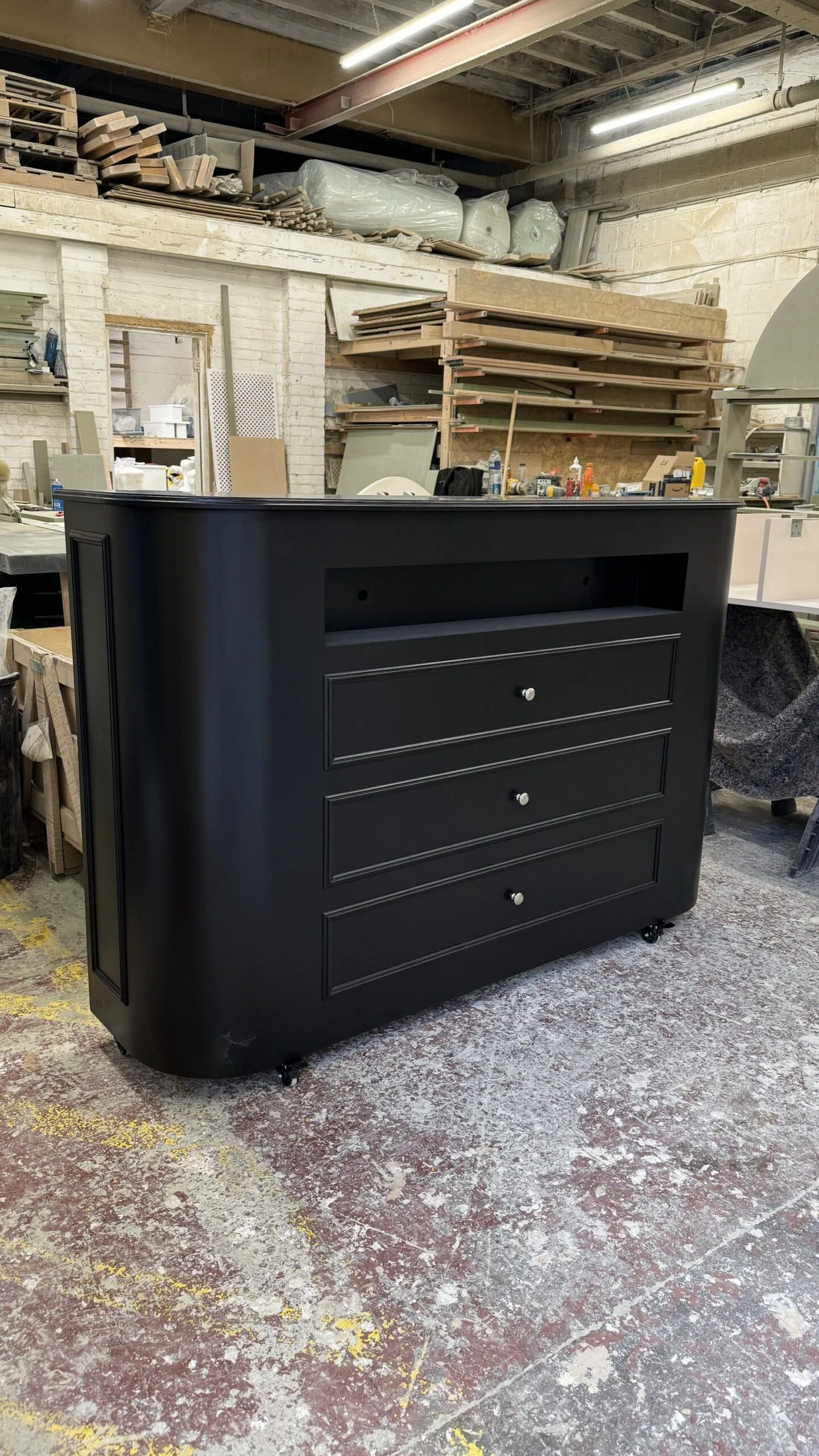Matt Black Curved Motorised TV Stand