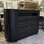 Curved TV Stand, Motorised TV Box, Faux drawer front, Matt Black