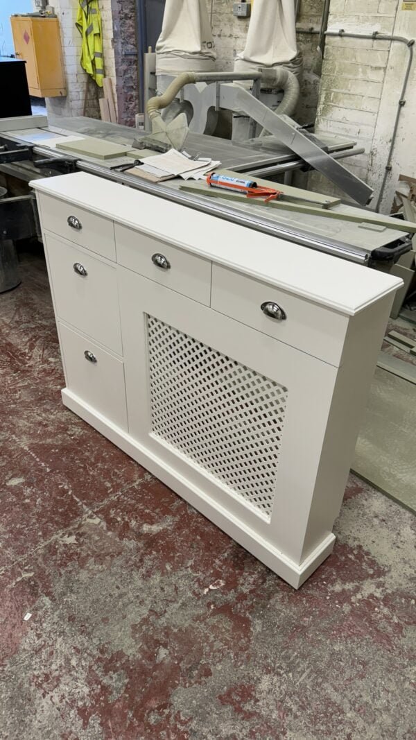 Regency grill radiator cover with shoe storage, drawers