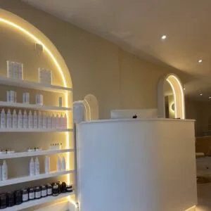 Curved Reception Desk, Smooth finish, LED lighting