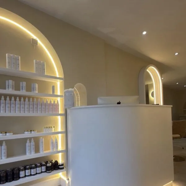 Curved Reception Desk, Smooth finish, LED lighting