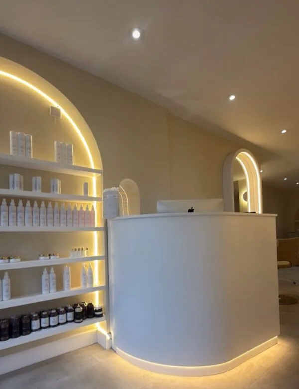 Curved Reception Desk, Smooth finish, LED lighting