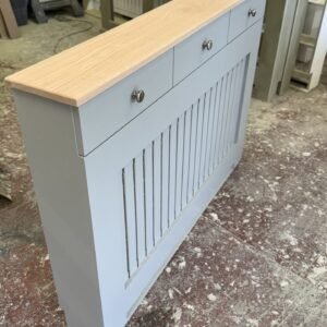 Bespoke Radiator cover vertical slat design with solid oak and drawers