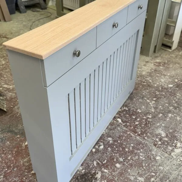 Bespoke Radiator cover vertical slat design with solid oak and drawers