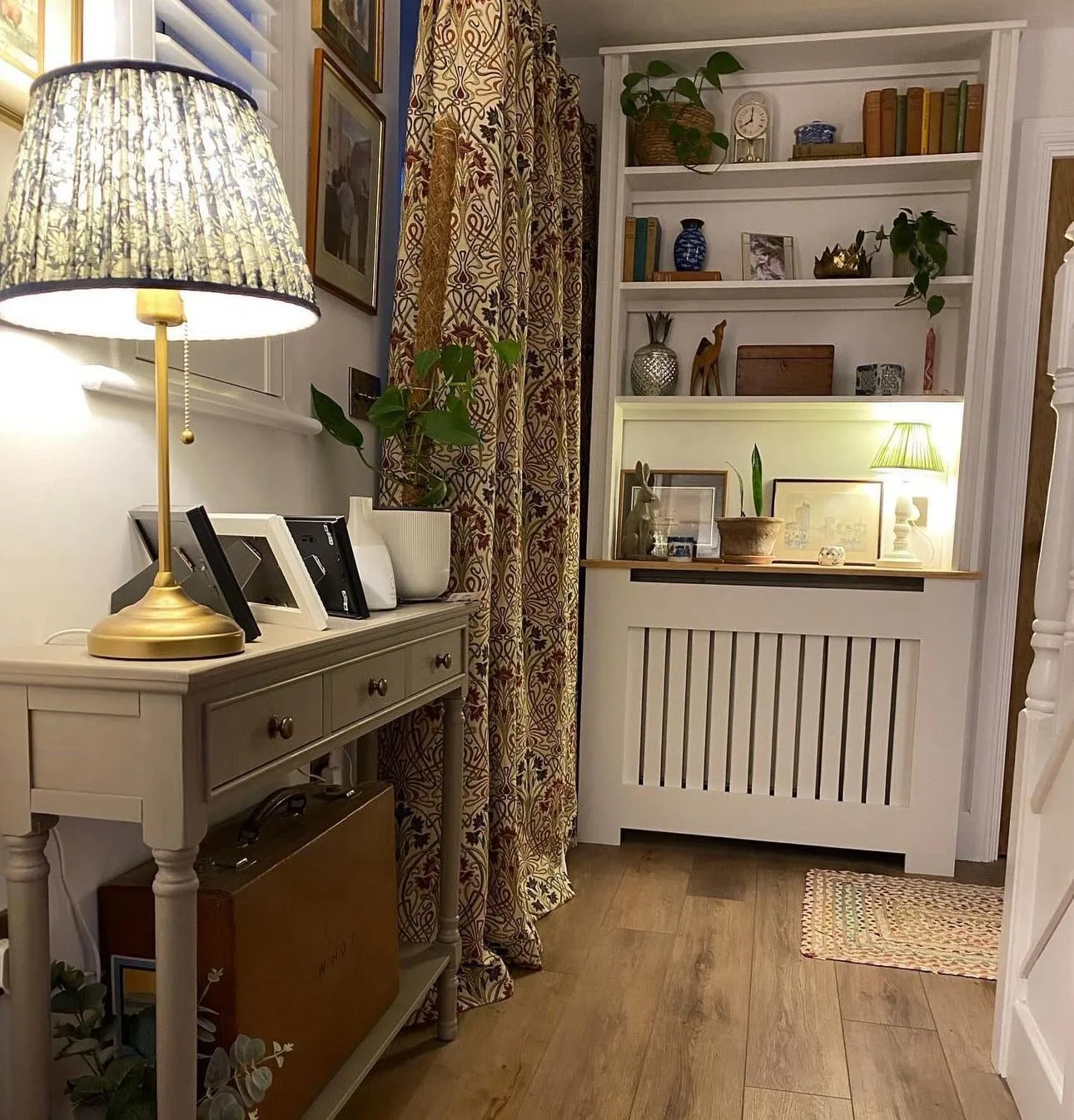 Vertical Slat Radiator Cover with Solid Oak Bookshelf