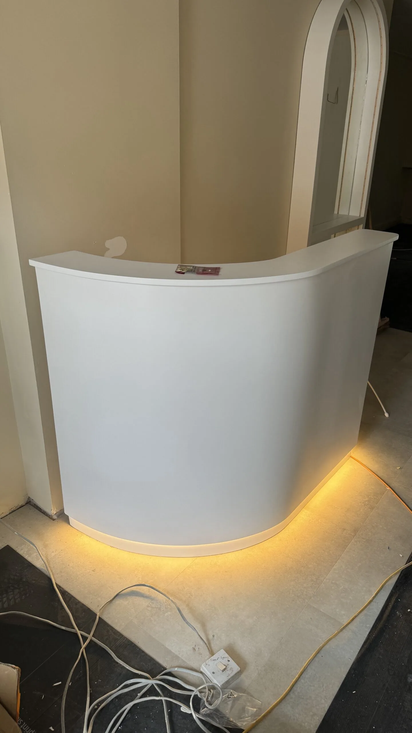 Curved Reception Desk, Smooth finish, LED lighting