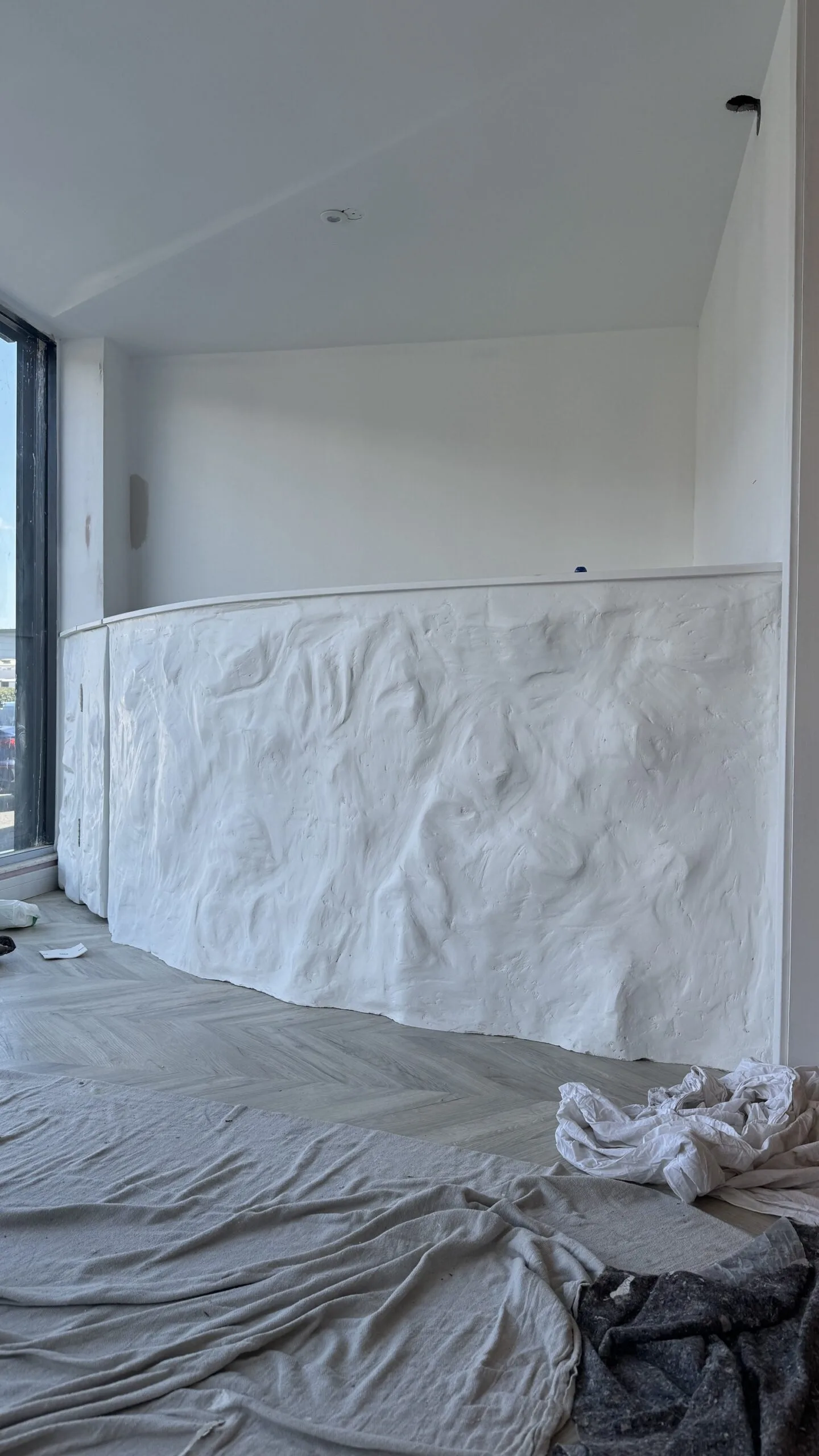 Curved Reception Desk, Stone Effect, White