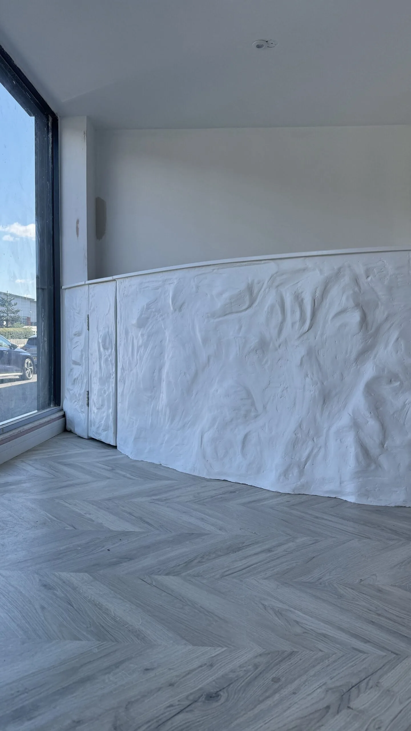 Curved Reception Desk, Stone Effect, White