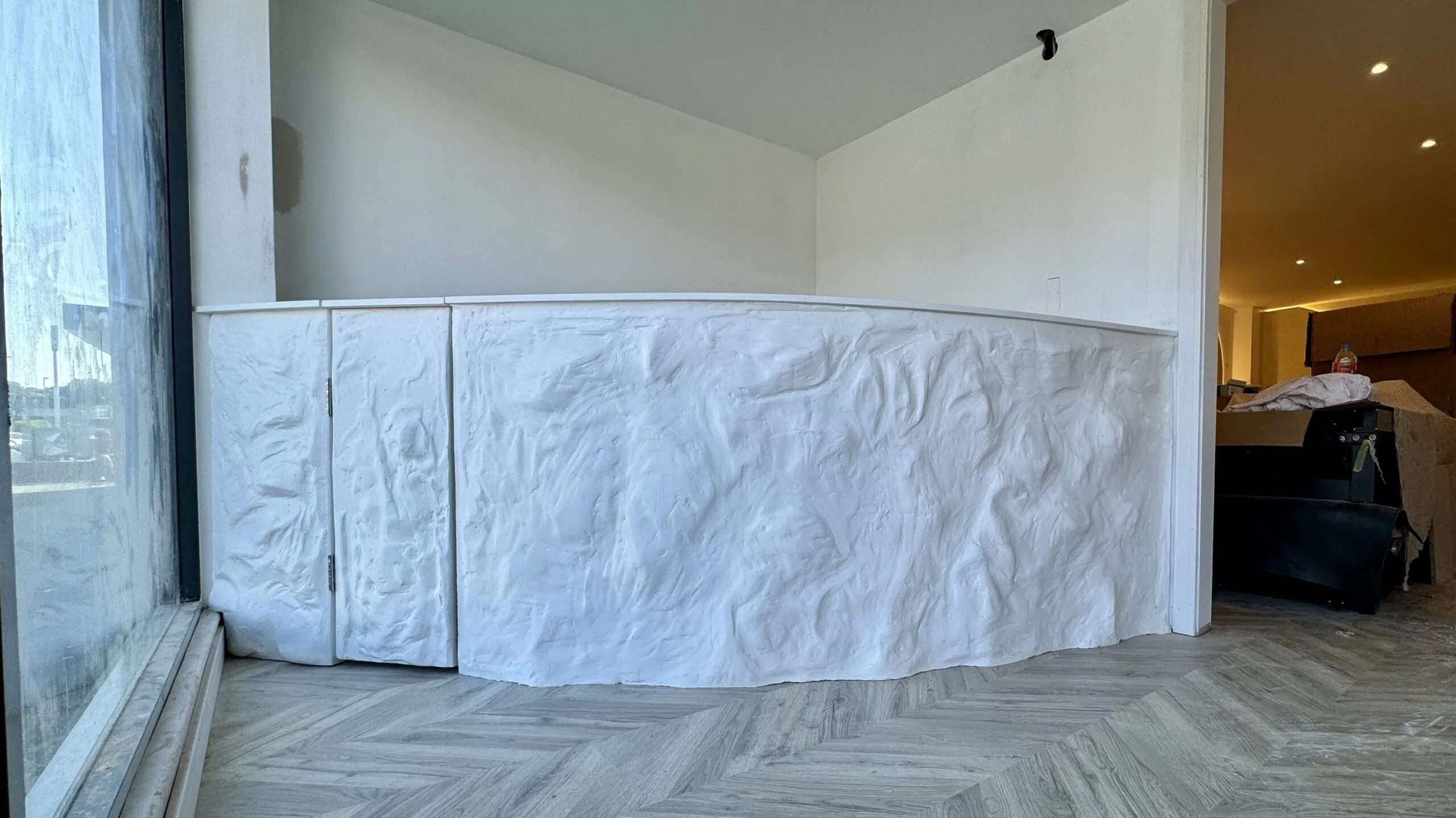 Curved Reception Desk, Stone Effect, White