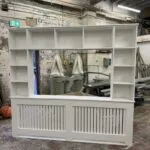 Bespoke Radiator Cover with Media Shelving, Vertical slat Design, White