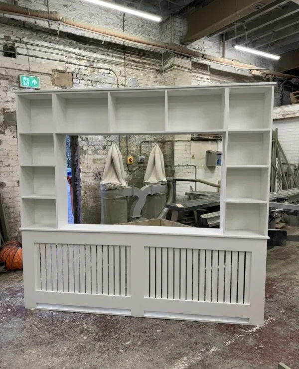White Vertical Slat Cover with Media Shelving