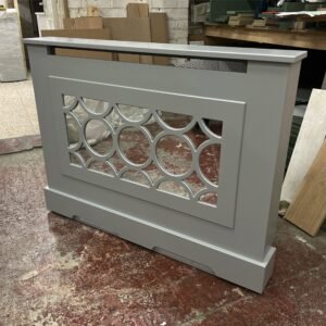 Mirrored Radiator Cover, Circular Fretwork (Image Manor House Grey)