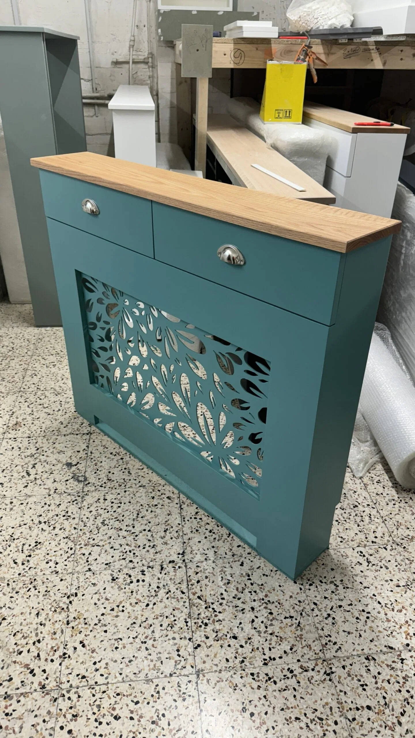 Radiator Cover with Solid Oak Drawers | Floral Design