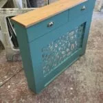 Unique Radiator cover, Floral grill design with solid oak top and drawers (Image Farrow & Ball Arsenic)