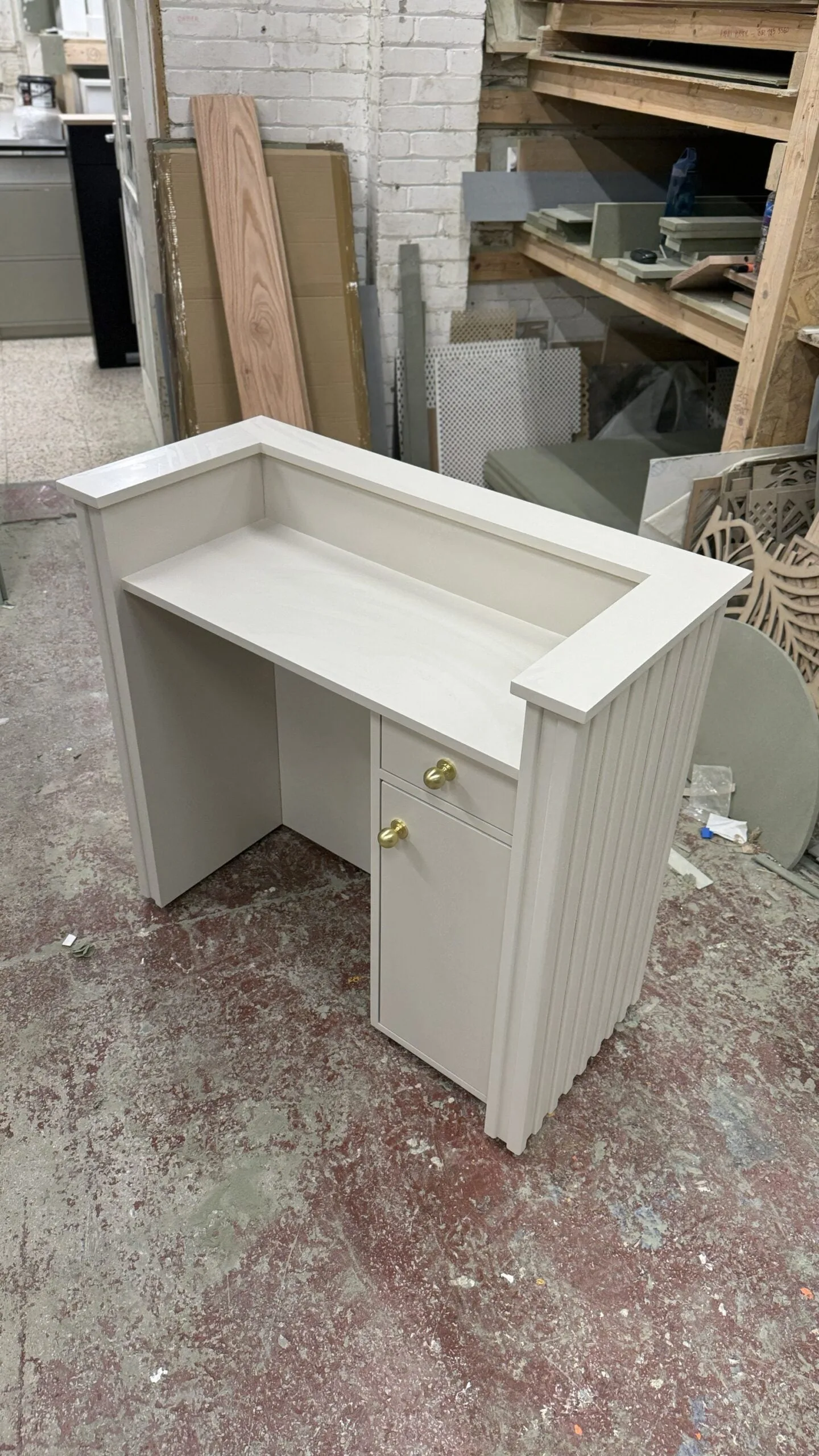 Small Reception Desk, Reeded Design with cupboard