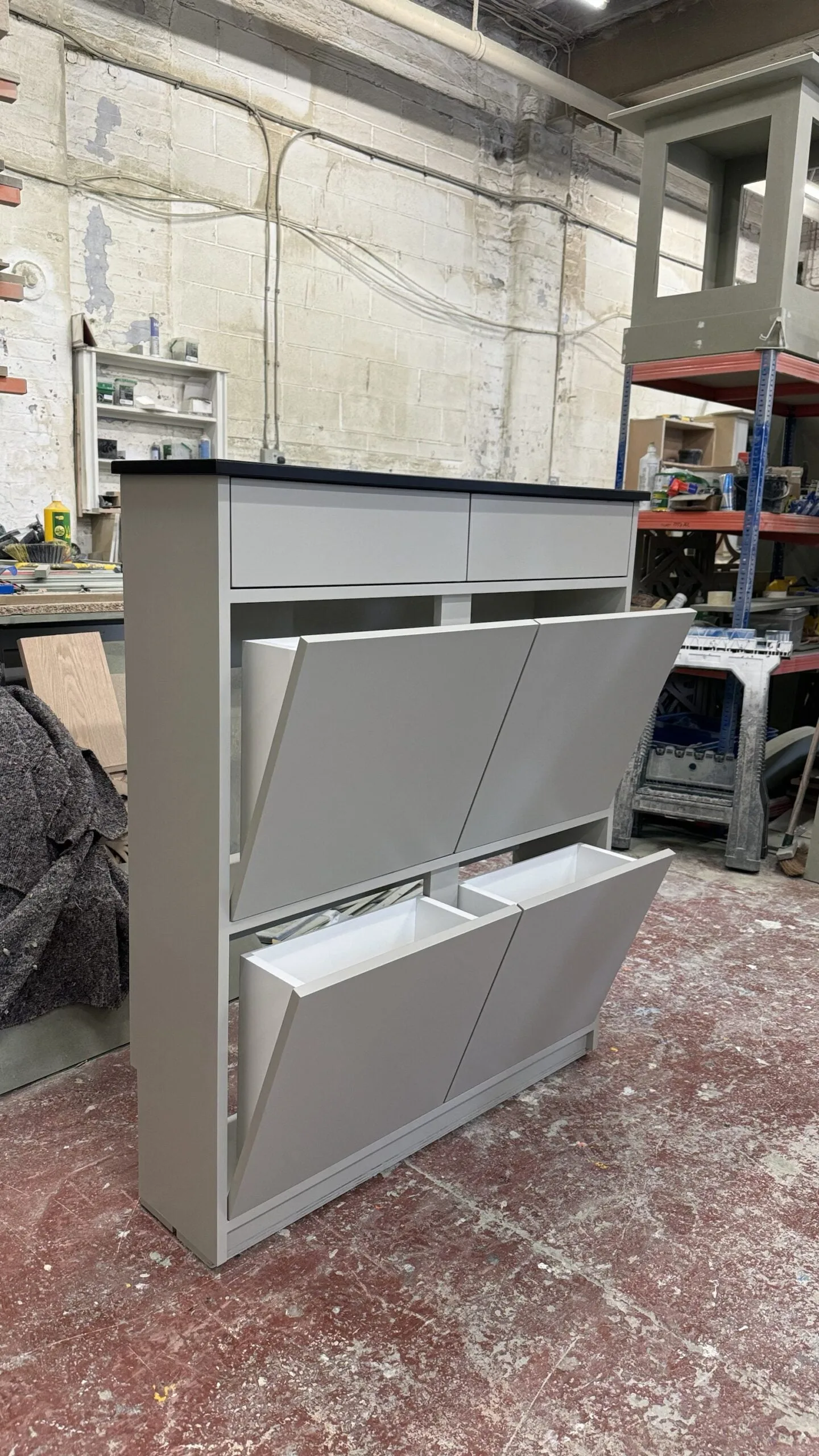 Fold Down Shoe Storage With Drawers