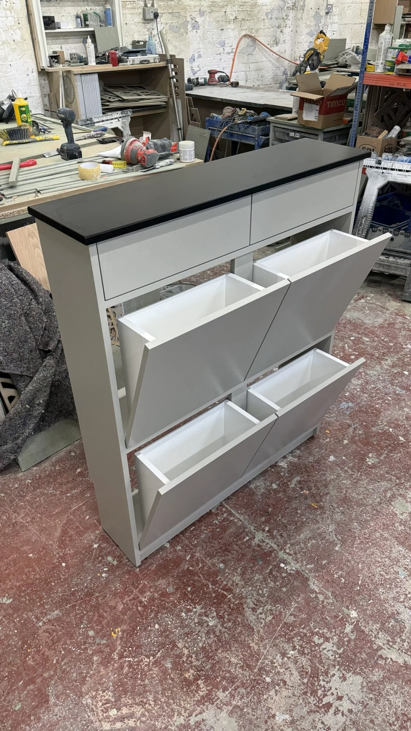 Fold Down Shoe Storage With Drawers