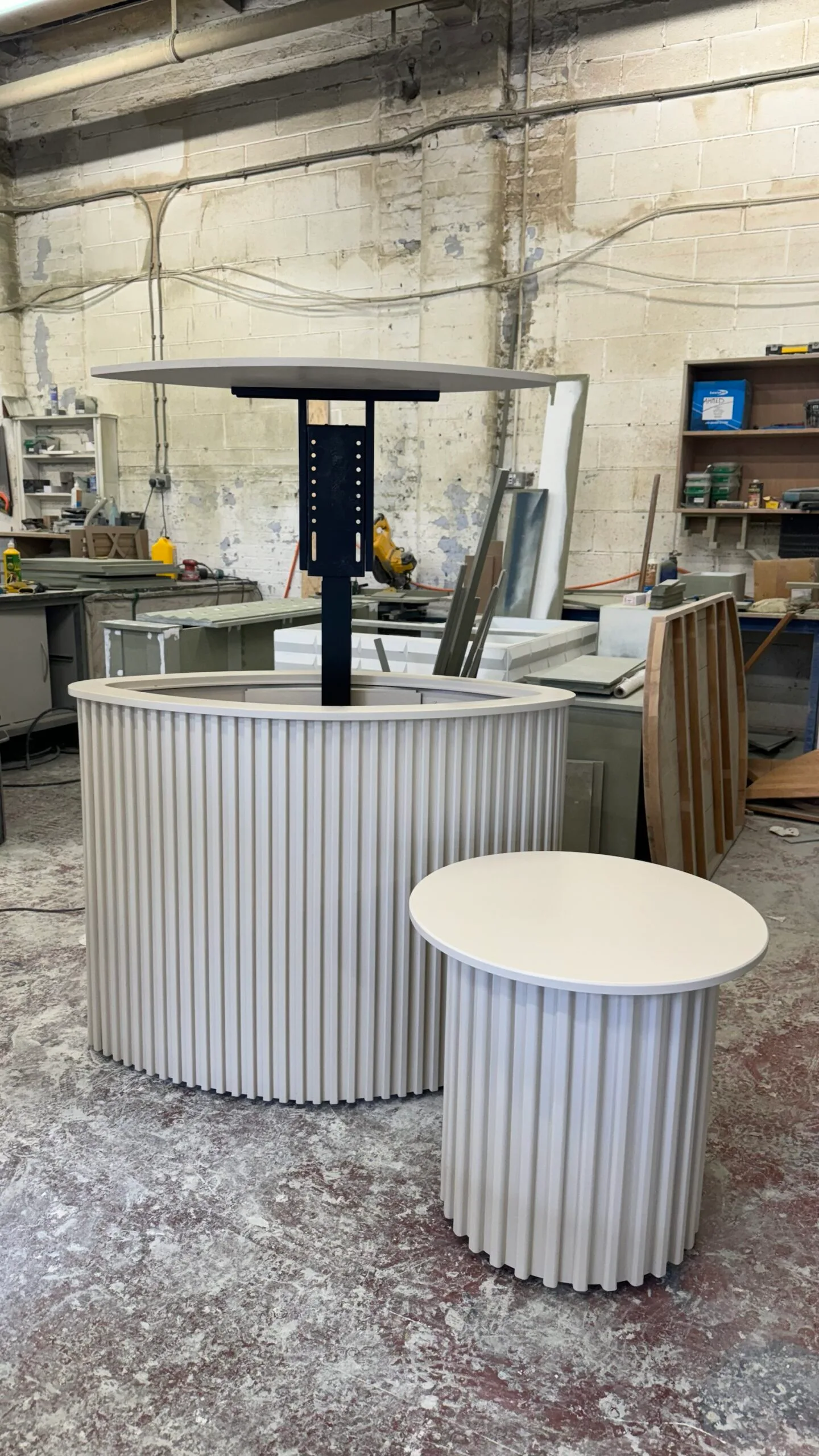 Curved TV box, Motorised TV stand, Reeded design