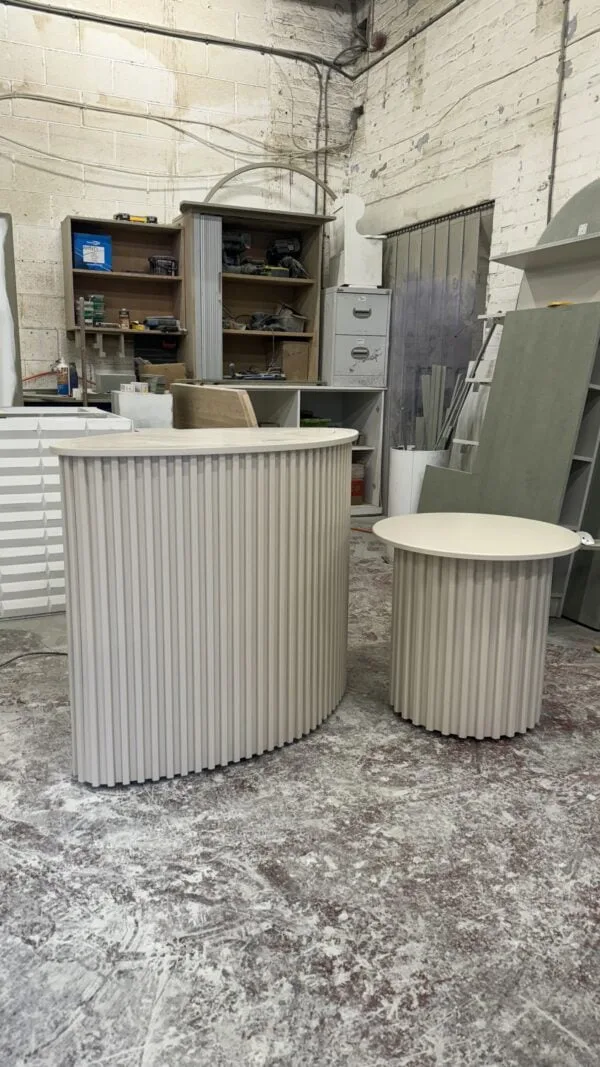 Curved TV box, Motorised TV stand, Reeded design