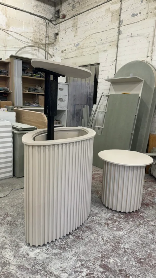 Curved TV box, Motorised TV stand, Reeded design