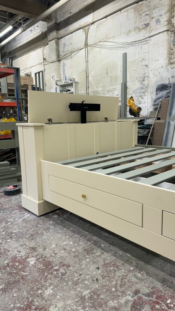 Bespoke Wooden Motorised TV Bed, Cream
