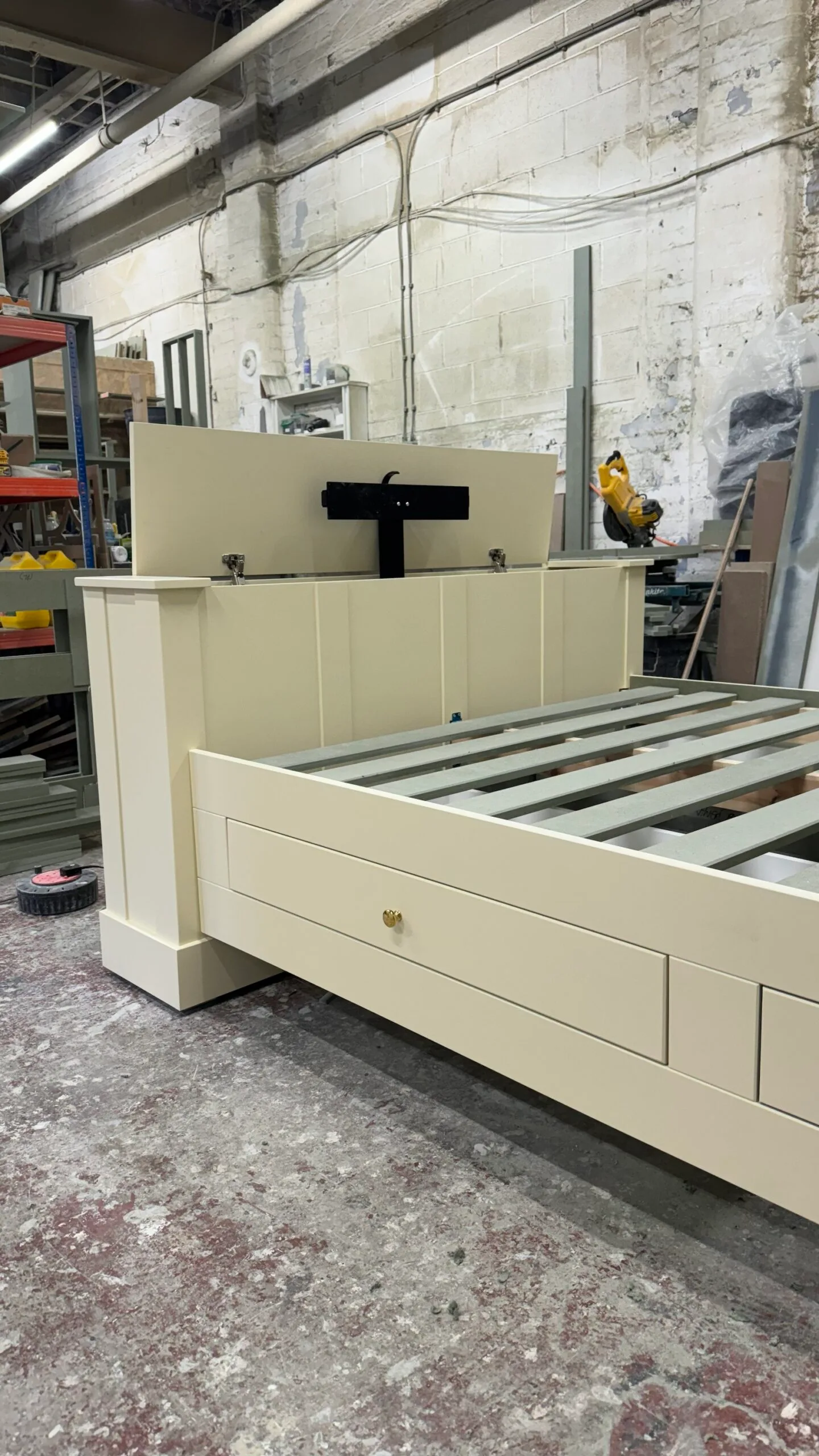 Bespoke Wooden Motorised TV Bed, Cream