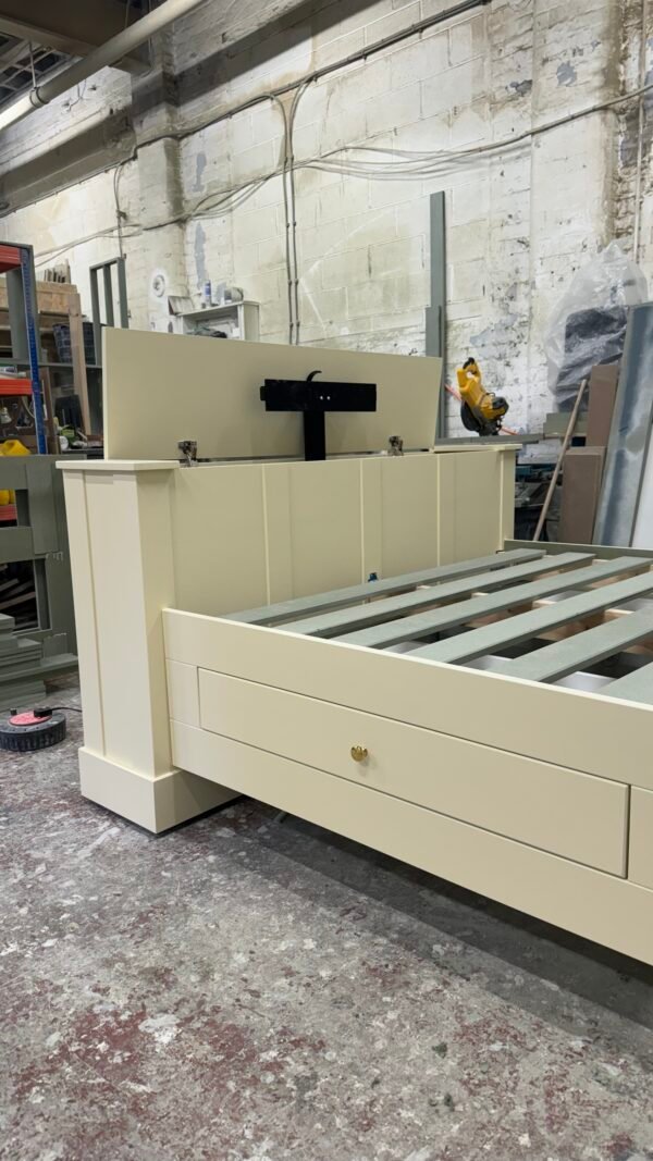 Bespoke Wooden Motorised TV Bed, Cream