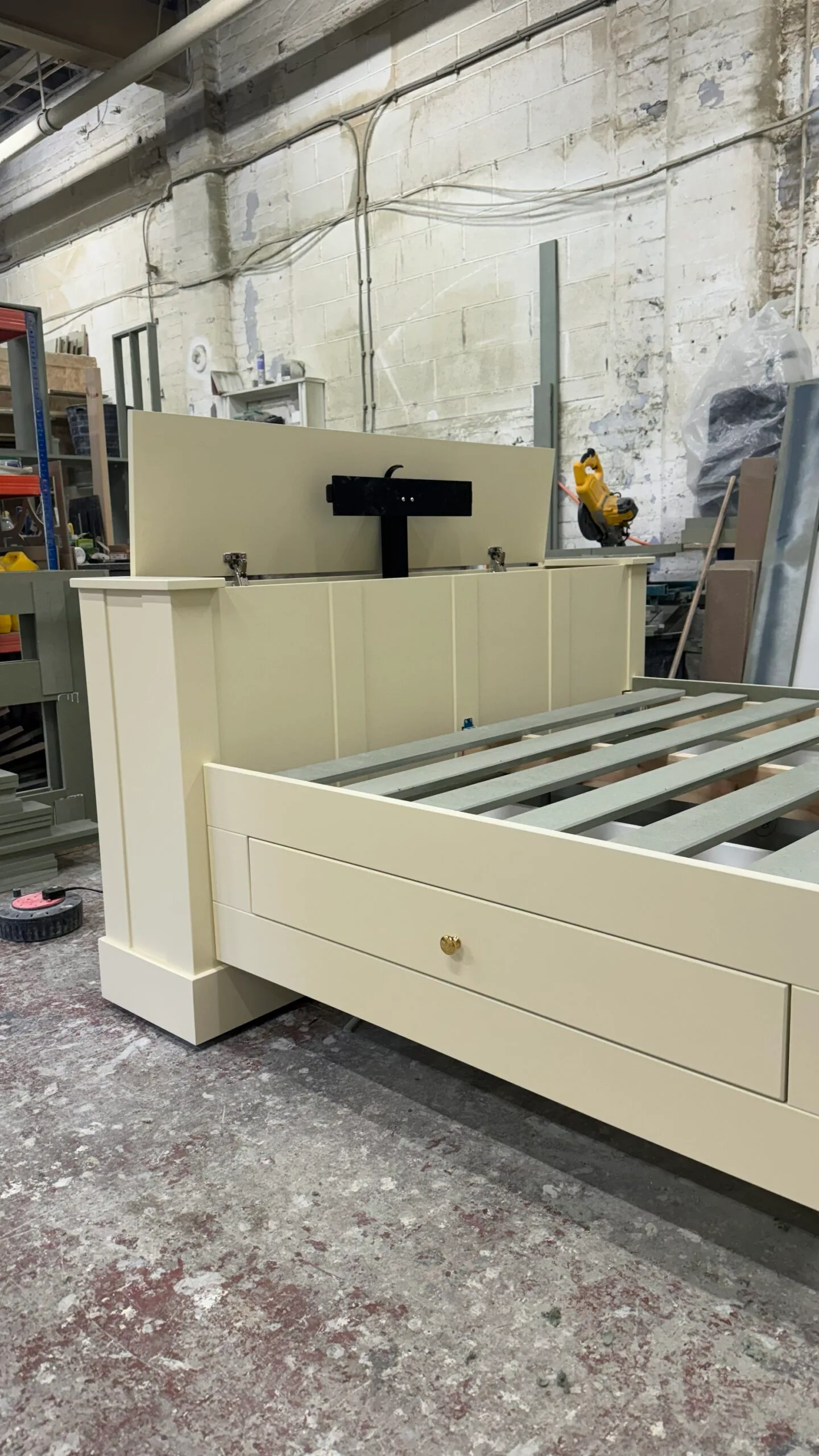 Bespoke Wooden Motorised TV Bed, Cream