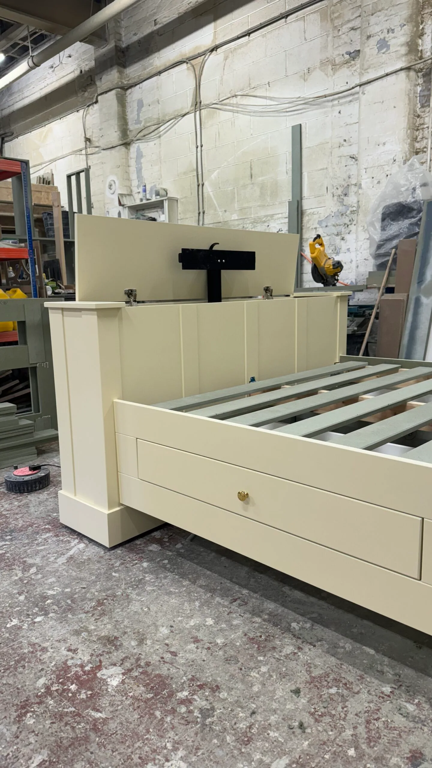 Bespoke Wooden Motorised TV Bed, Cream
