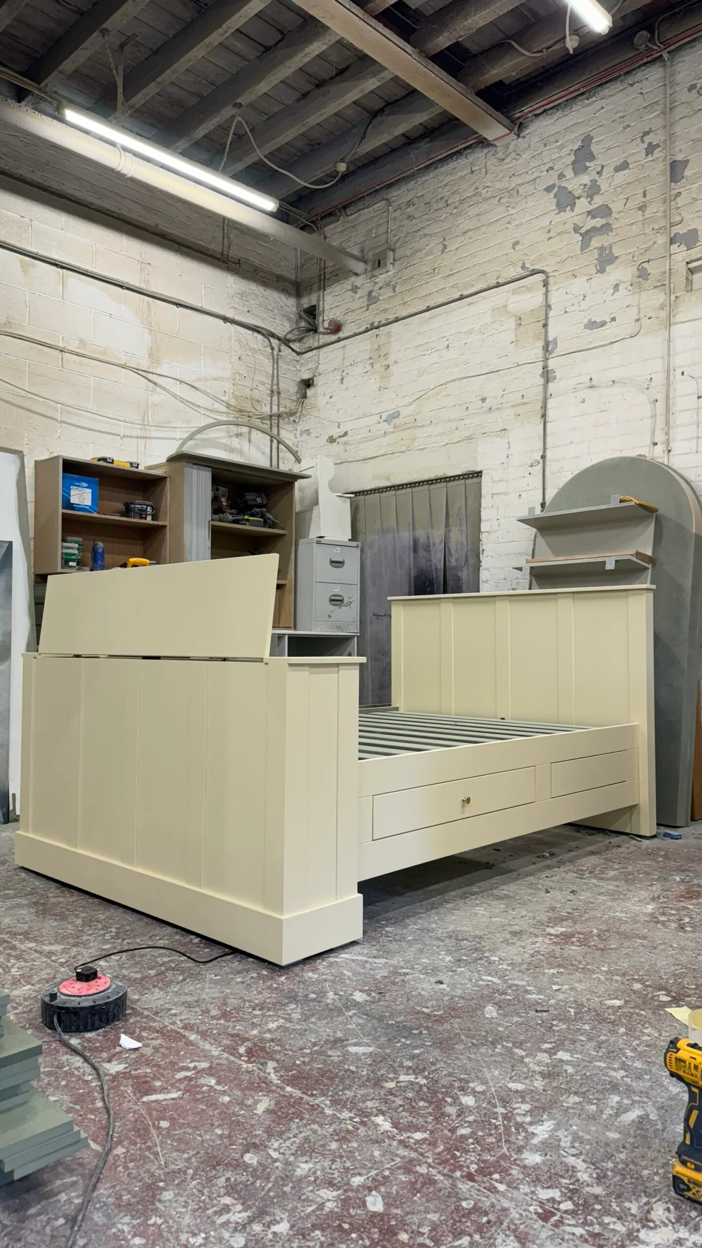 Bespoke Wooden Motorised TV Bed, Cream