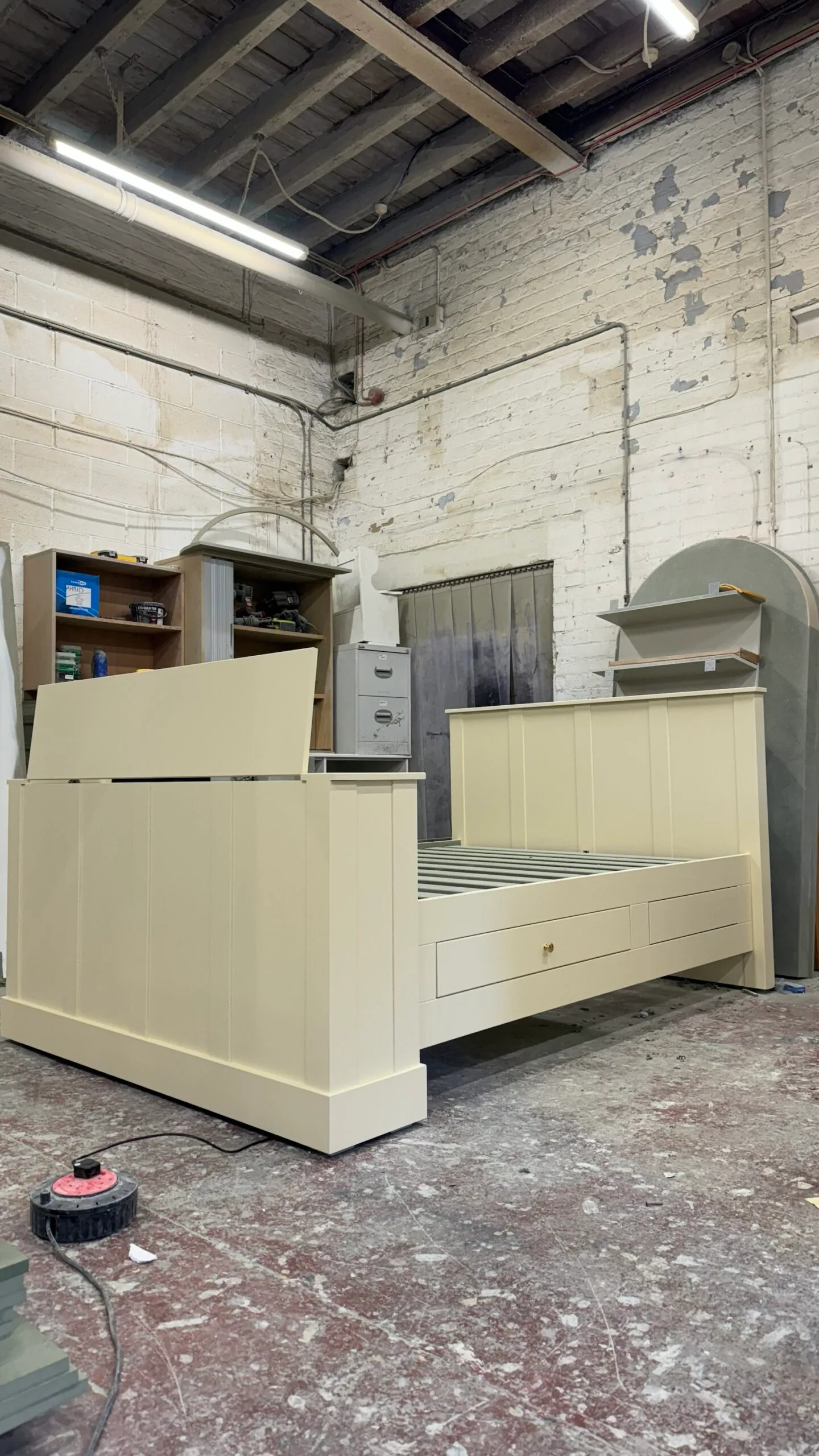 Bespoke Wooden Motorised TV Bed, Cream