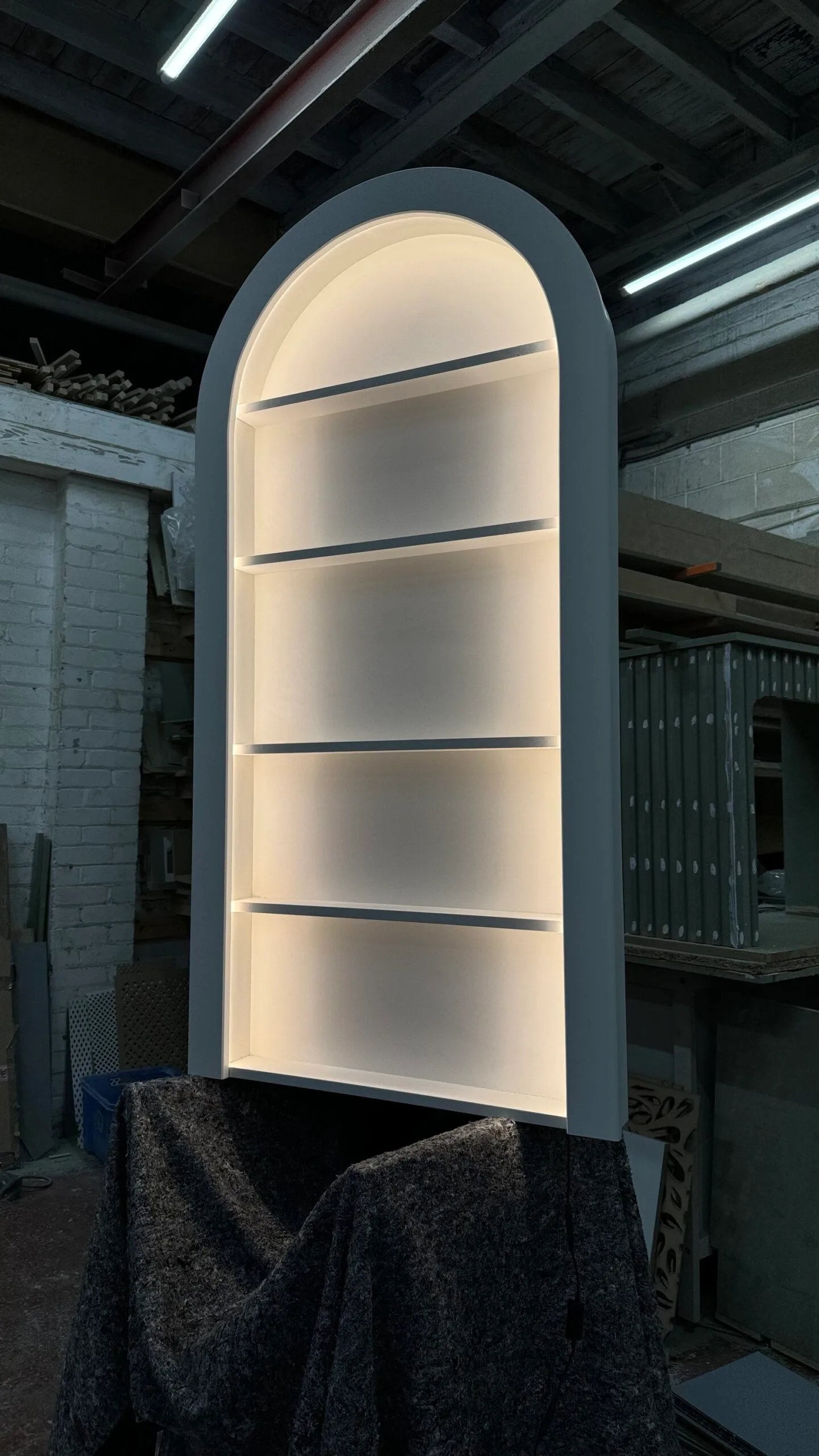 Bespoke Curved Floating Wall Unit with LED Lighting and backing, Slimline